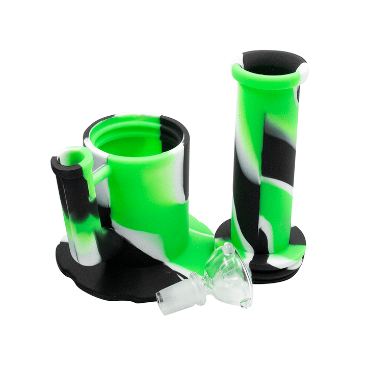 Short Stack Silicone Bong - Black White Green Planet X