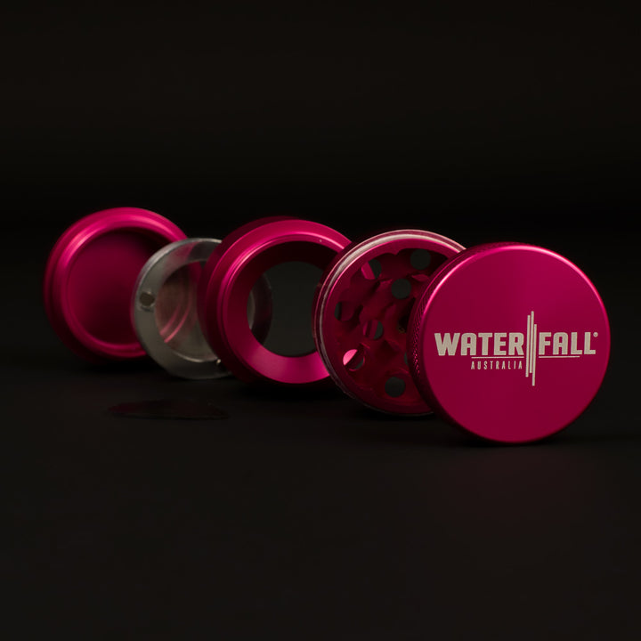 Four-Part Aluminium Grinder with Removable Screen - Gloss Pink (43mm) Waterfall