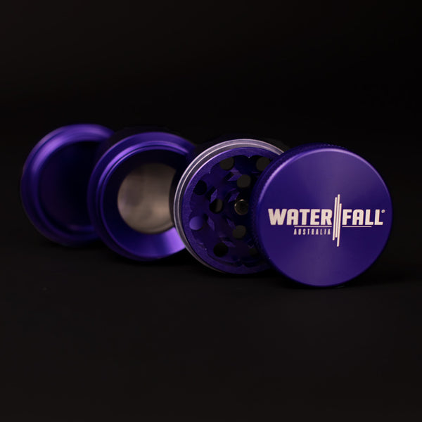 Four-Part Aluminium Grinder with Removable Screen - Gloss Blue (43mm) Waterfall