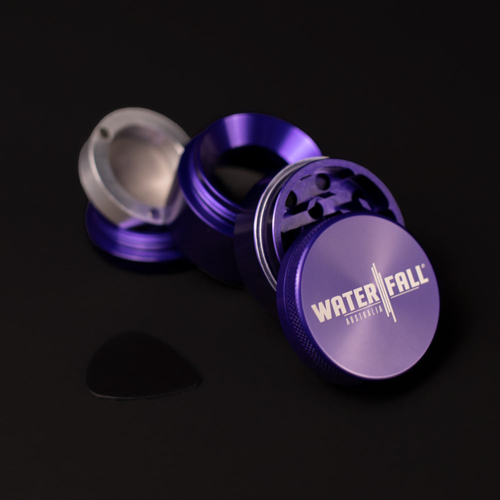 Four-Part Aluminium Grinder with Removable Screen - Gloss Blue (43mm) Waterfall