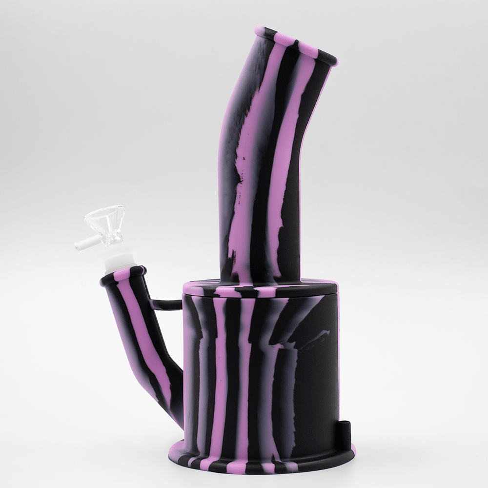 Bent Short Stack Silicone Bong - Black & Purple Planet X