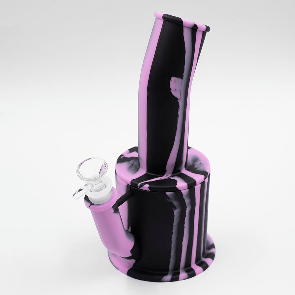 Bent Short Stack Silicone Bong - Black & Purple Planet X