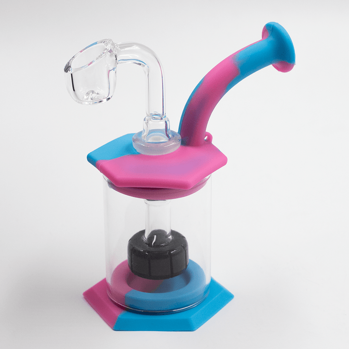 Mini Carousel Hexagon Silicone/Glass Bong - Blue & Pink Planet X