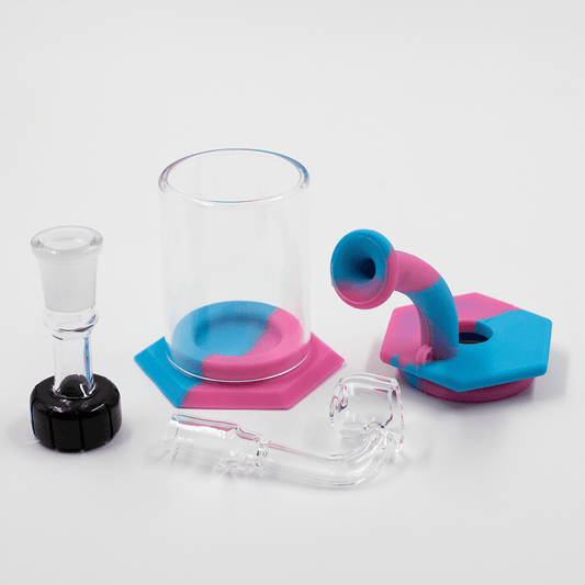 Mini Carousel Hexagon Silicone/Glass Bong - Blue & Pink Planet X