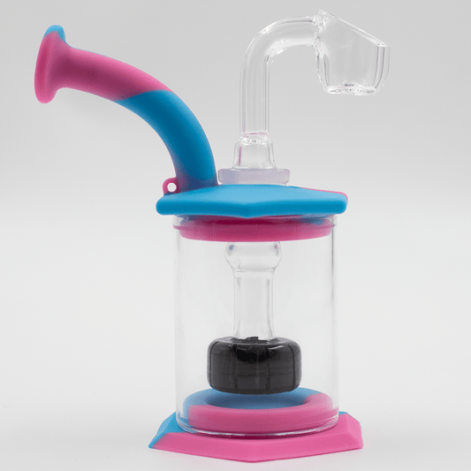 Mini Carousel Hexagon Silicone/Glass Bong - Blue & Pink Planet X