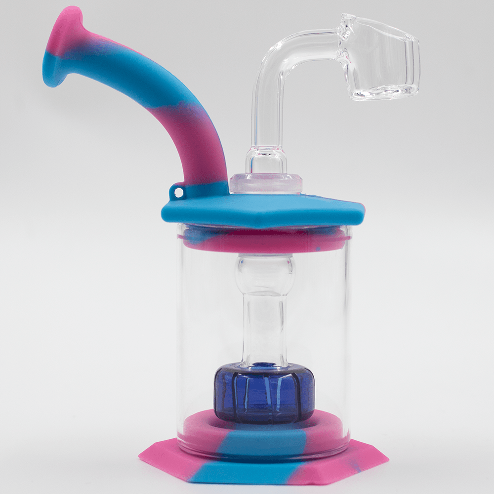 Mini Carousel Hexagon Silicone/Glass Bong - Blue & Pink Planet X