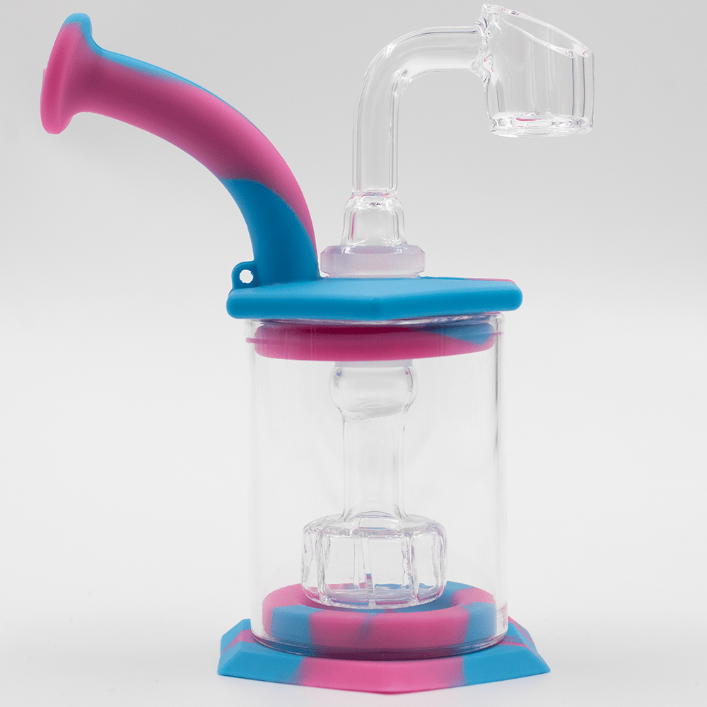 Mini Carousel Hexagon Silicone/Glass Bong - Blue & Pink Planet X