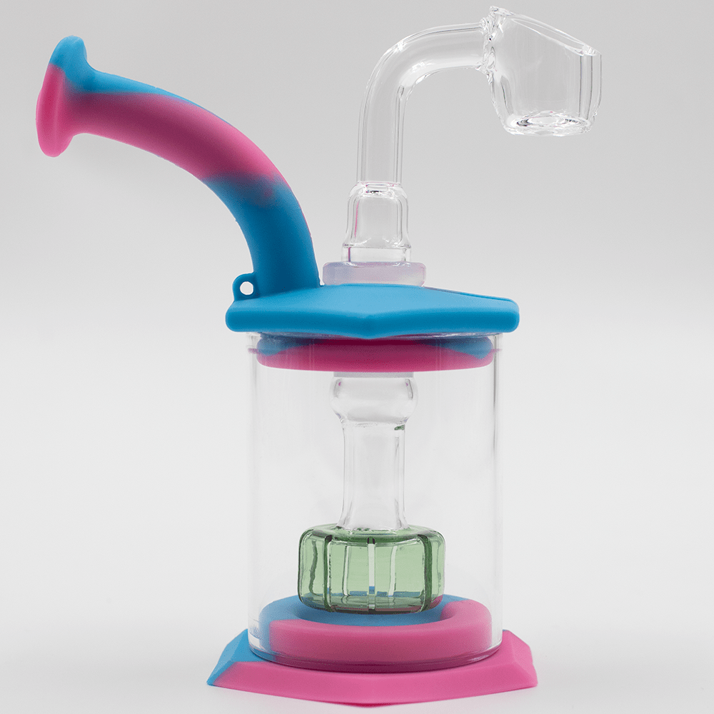 Mini Carousel Hexagon Silicone/Glass Bong - Blue & Pink Planet X