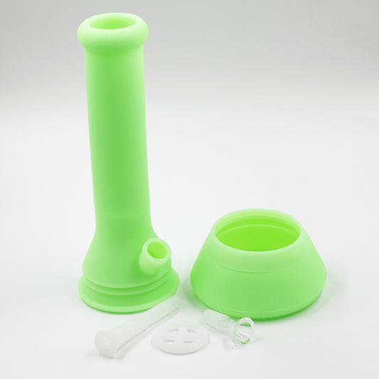 Tall Beaker Glow Silicone Bong- Green Planet X
