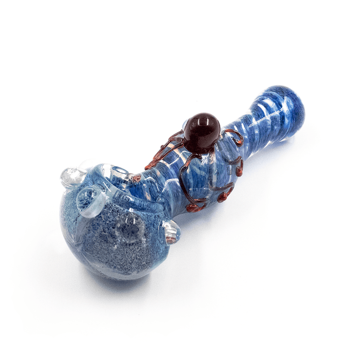 GLASS PIPE- BLUE MIX W/RED OCTOPUS #1 The Bong Shop
