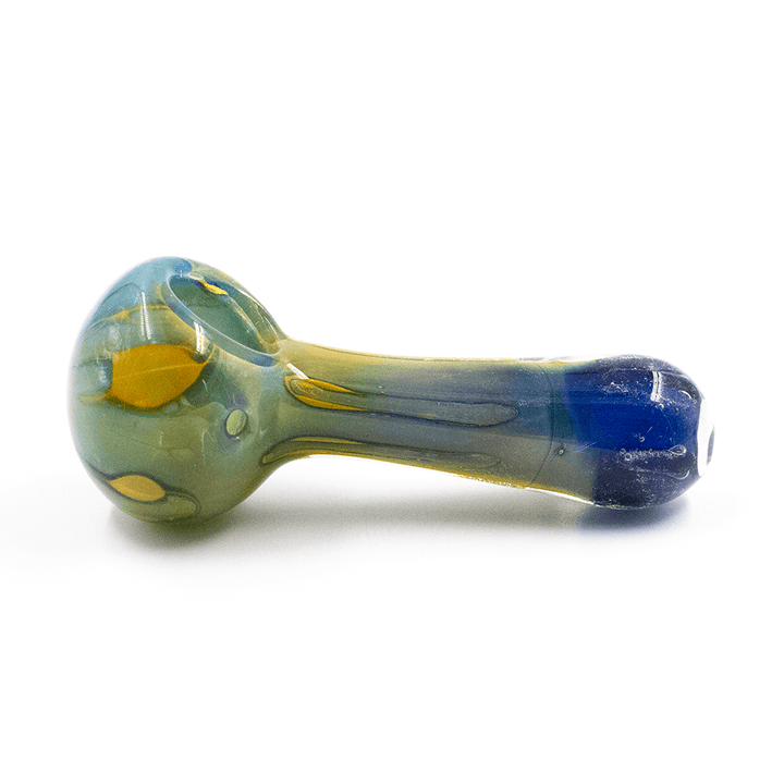 GLASS PIPE- BLUE/GREEN/YELLOW OIL SLICK #2 The Bong Shop