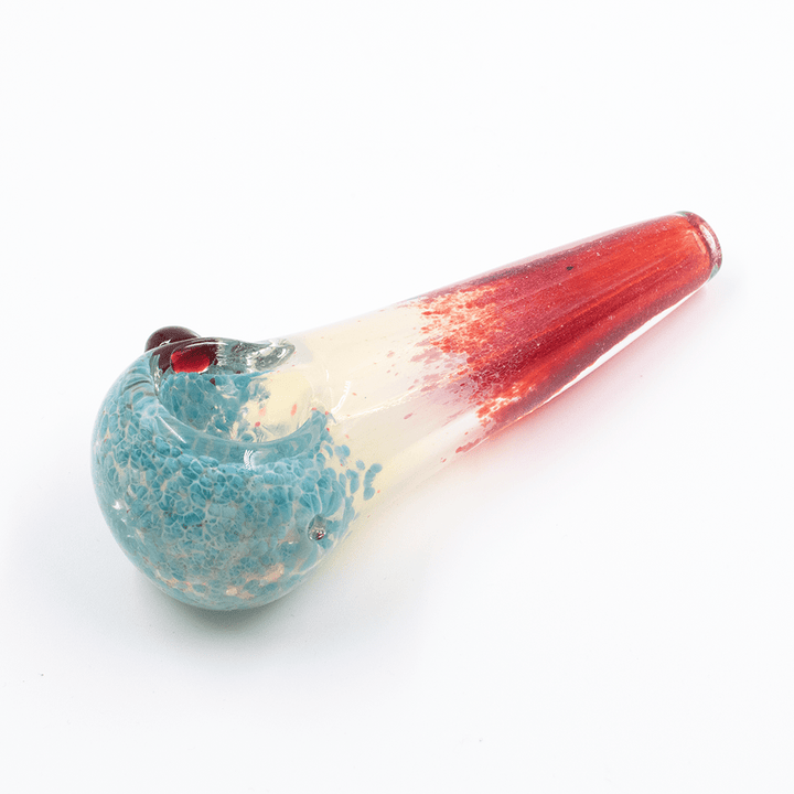 GLASS PIPE- AQUA CORAL LOOK BOWL-CLEAR CENTRE RED END #3 The Bong Shop