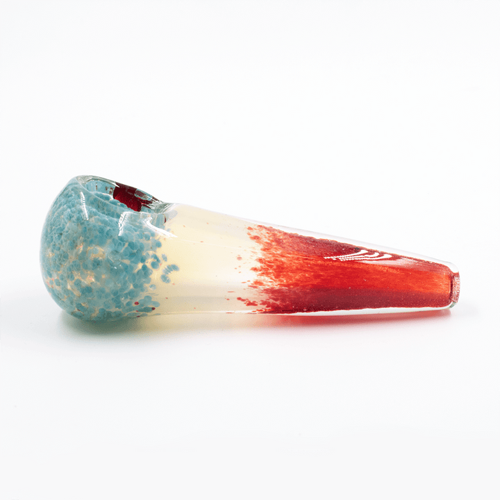GLASS PIPE- AQUA CORAL LOOK BOWL-CLEAR CENTRE RED END #3 The Bong Shop