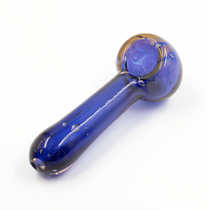GLASS PIPE- DARK BLUE W/GOLDEN OIL SLICK #9 The Bong Shop