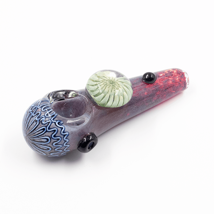 GLASS PIPE- PINK TO PURPLE W/PALE GREEN ANEMONE TOP #13 The Bong Shop