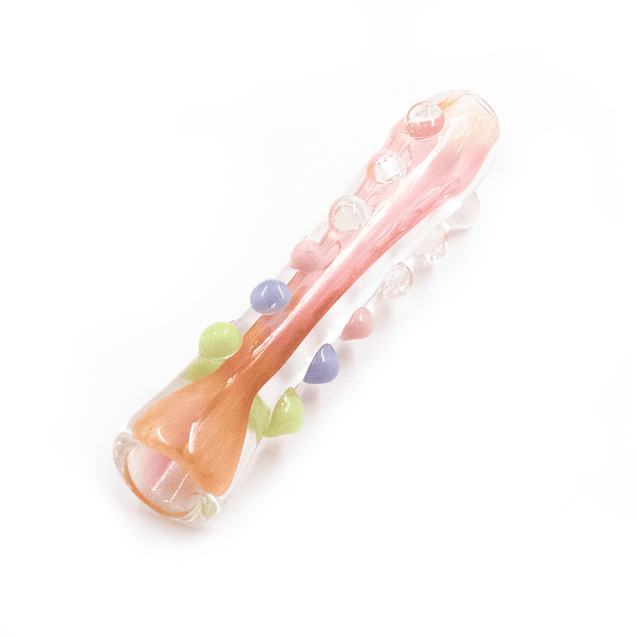 GLASS PIPE- STRAIGHT CLEAR W/BUMPS PALE PINK CENTRE #30 The Bong Shop
