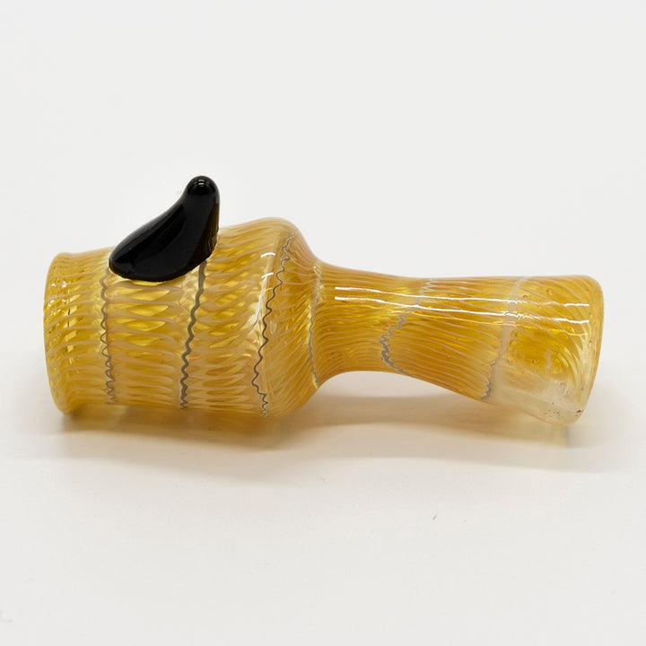GLASS PIPE- MUSHROOM CUP CLEAR BROWN/WHITE STRIPES #33 The Bong Shop