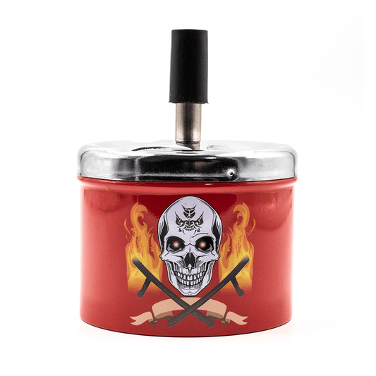 ASHTRAY - SKULL ON FIRE RED SPINNING TRAY 9.3CM The Bong Shop