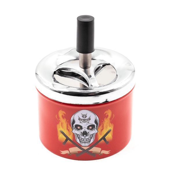 ASHTRAY - SKULL ON FIRE RED SPINNING TRAY 9.3CM The Bong Shop