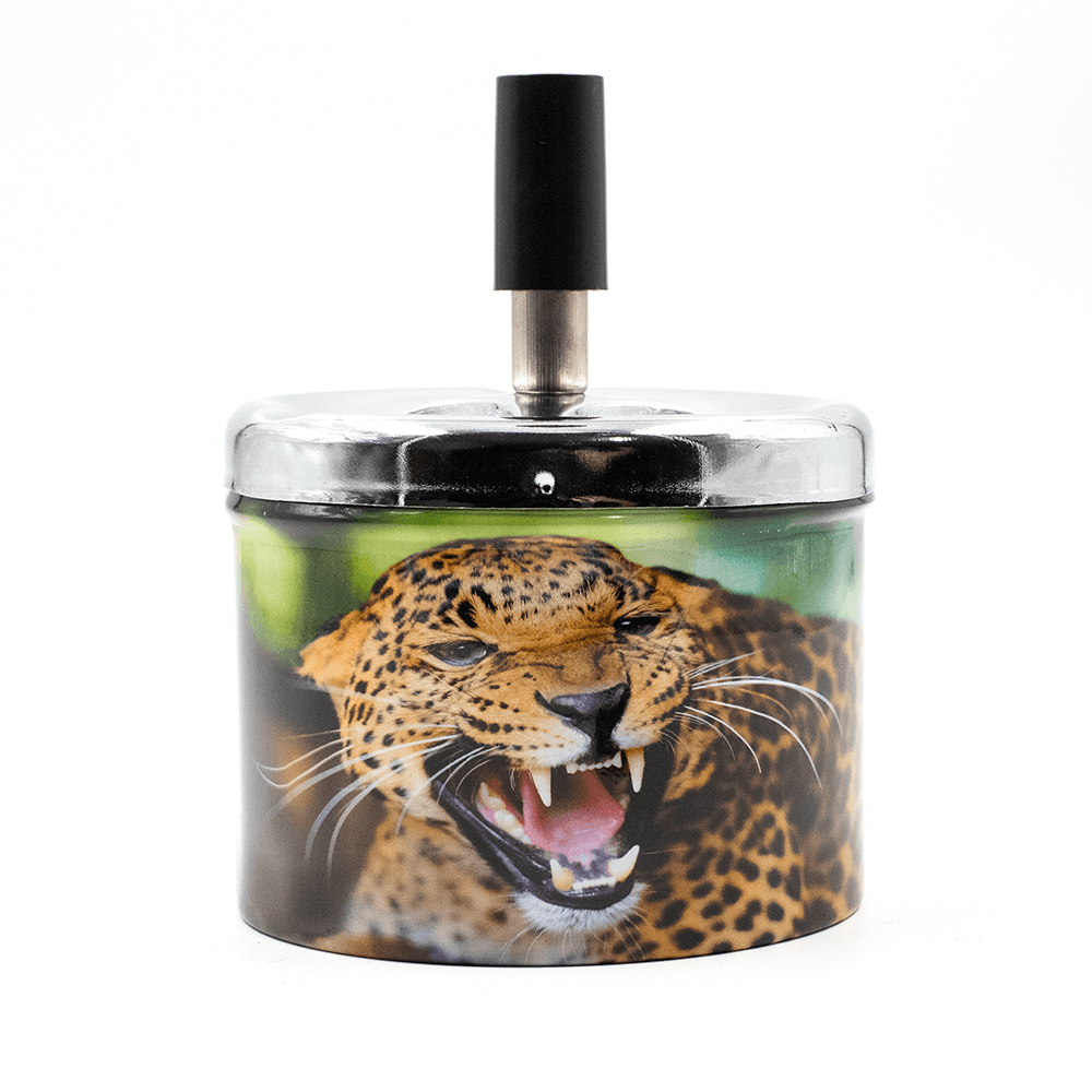 PUSH SPIN ASHTRAY - LEOPARD ATTACK The Bong Shop