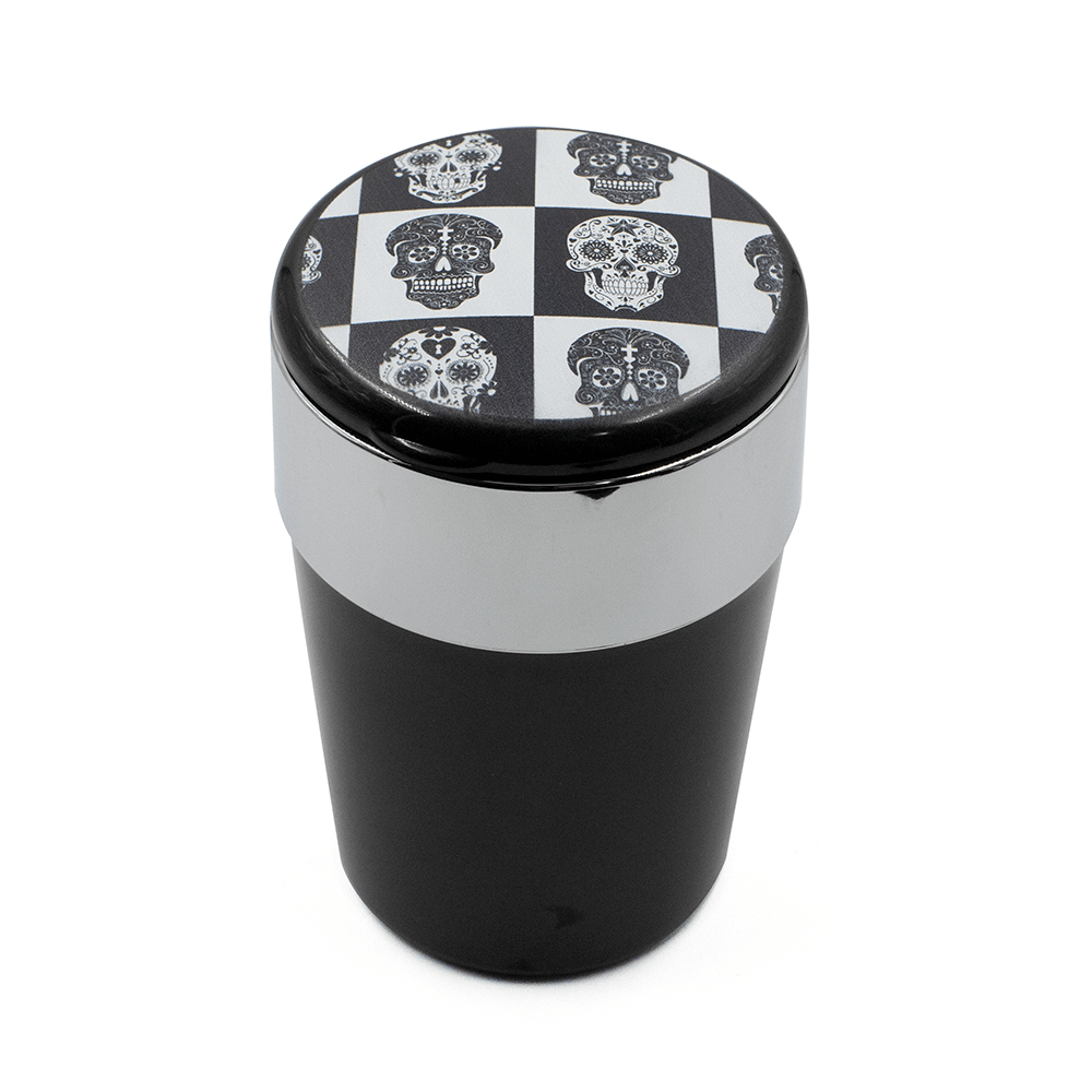 ASHTRAY- SUGAR SKUL BK/WH CHECK LID W/LED LIGHT The Bong Shop