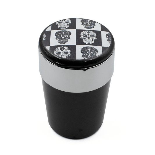 ASHTRAY- SUGAR SKUL BK/WH CHECK LID W/LED LIGHT The Bong Shop