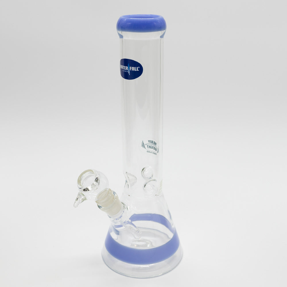 GLASS BONG-D5 CLEAR BEAKER W/ L-BLUE TRIM ICE CATCHER 30cm H 4mm THICK Waterfall