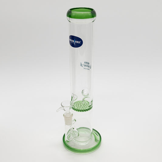 GLASS BONG- D7 CLEAR W/GREEN TRIM HONEYCOMB CATCHER 30cm H 4mm TH Waterfall