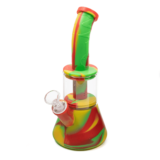 Glabea Double Perc Silicone Bong - Rasta 2 Waxmaid