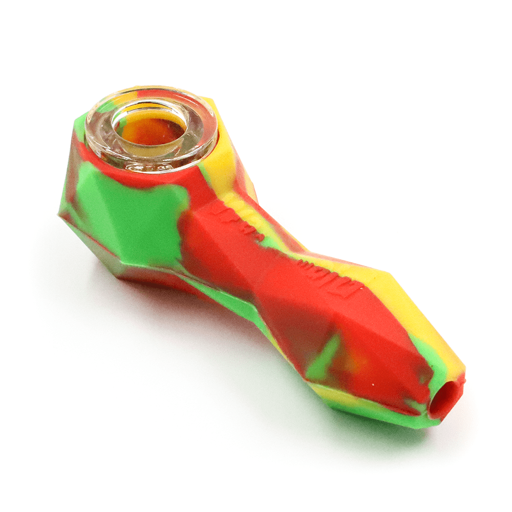 SILICONE PIPE- DIAMOND RASTA W/GLASS BOWL 10cm WAXMAID Waxmaid