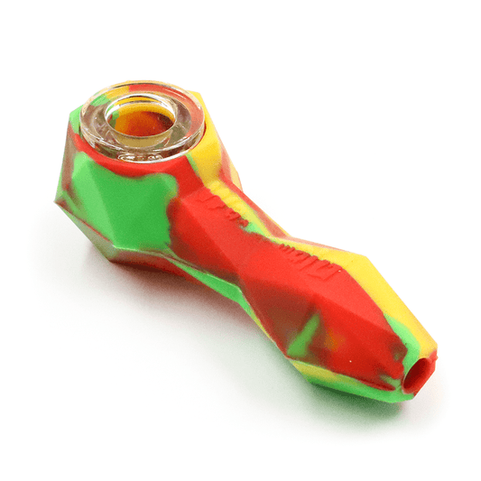 SILICONE PIPE- DIAMOND RASTA W/GLASS BOWL 10cm WAXMAID Waxmaid