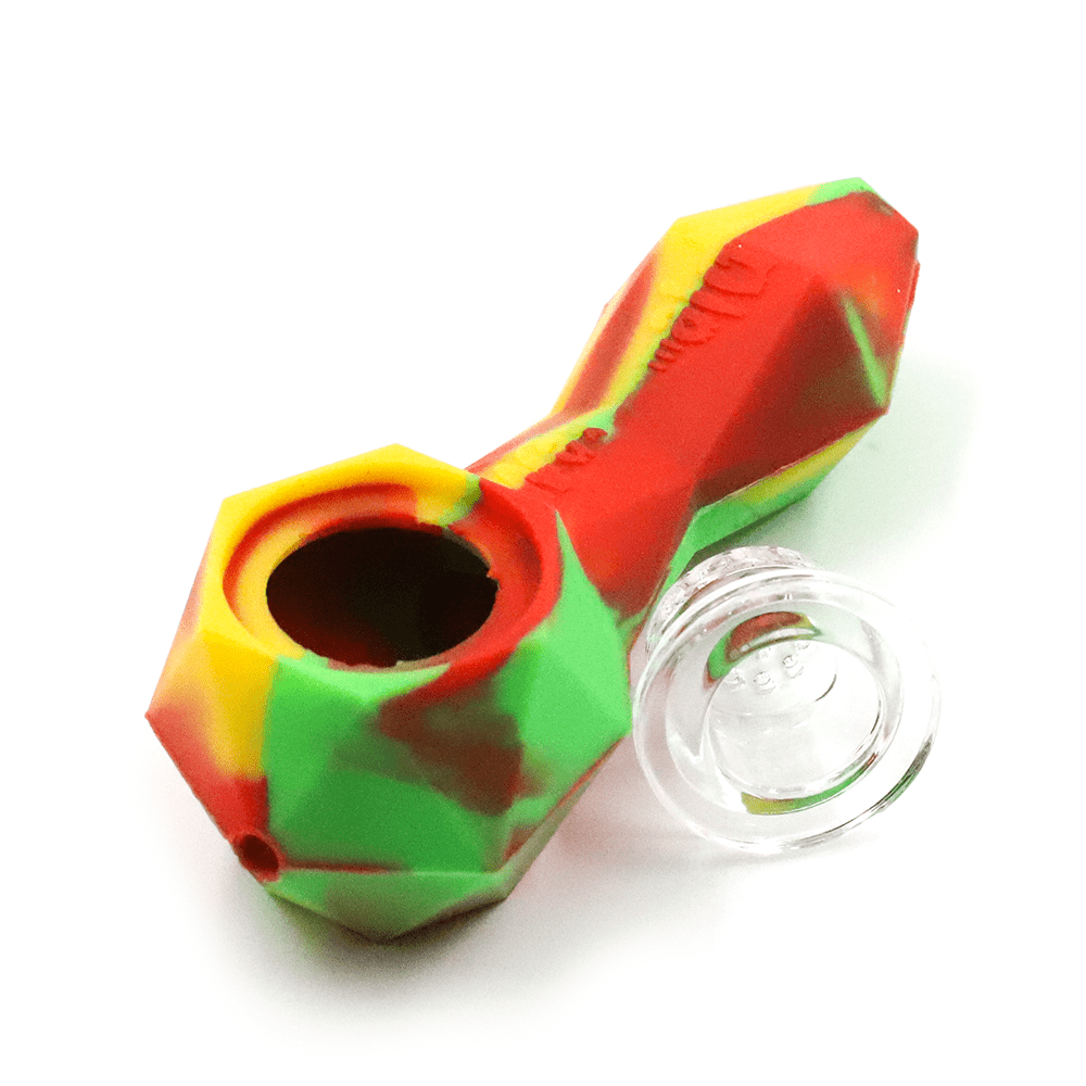 SILICONE PIPE- DIAMOND RASTA W/GLASS BOWL 10cm WAXMAID Waxmaid