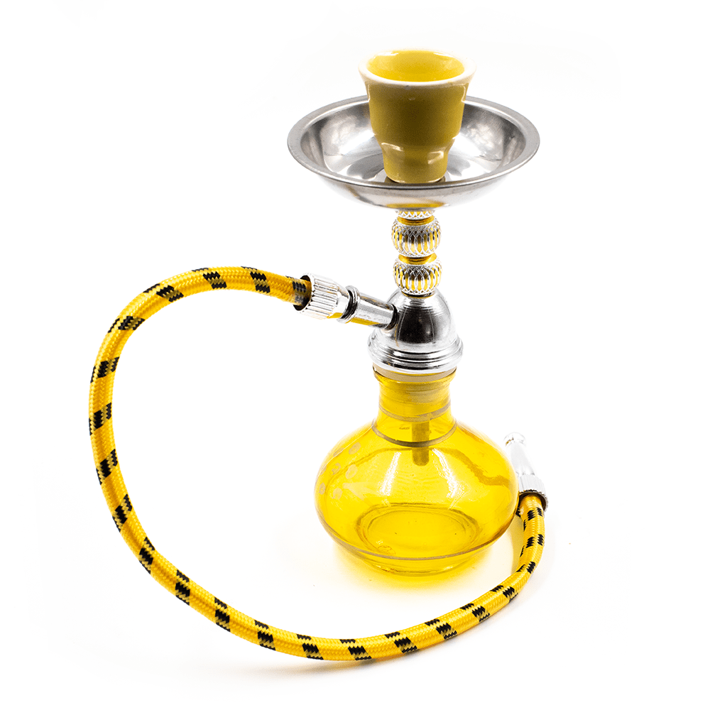 HOOKAH- 1 HOSE NATIVE W/GOLD PRINT - YELLOW 18CM The Bong Shop