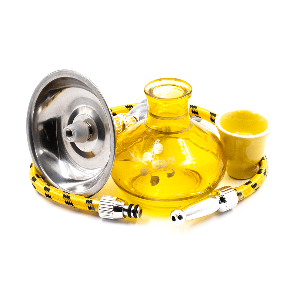HOOKAH- 1 HOSE NATIVE W/GOLD PRINT - YELLOW 18CM The Bong Shop