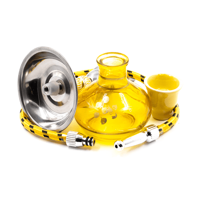 HOOKAH- 1 HOSE NATIVE W/GOLD PRINT - YELLOW 18CM The Bong Shop