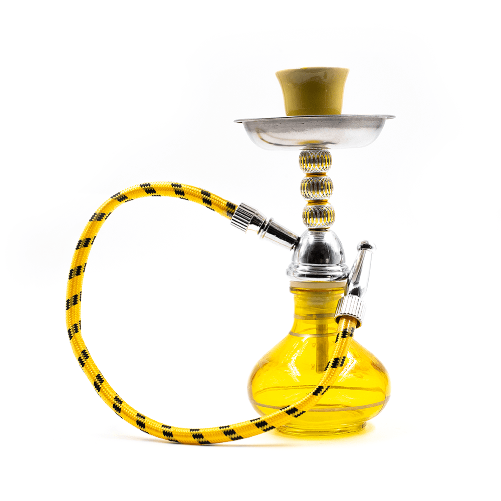 HOOKAH- 1 HOSE NATIVE W/GOLD PRINT - YELLOW 18CM The Bong Shop