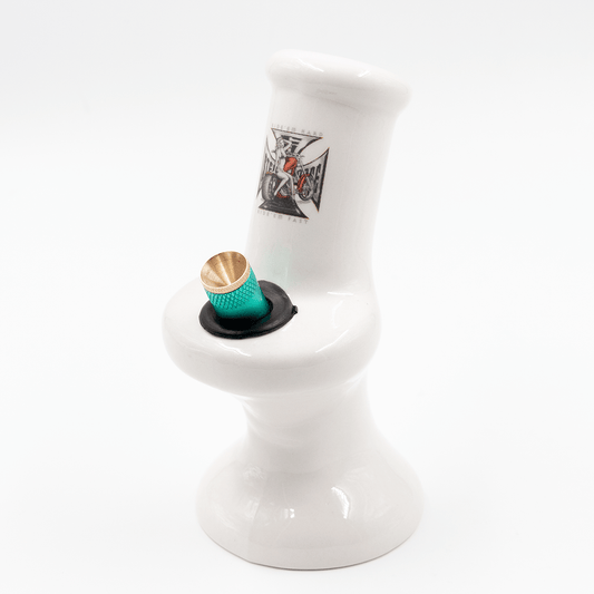 Ride Em Hard Iron Cross Ceramic Bong - White The Bong Shop