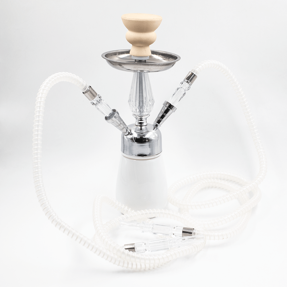 White Glass Chrome Metal Hookah [Two Hose] The Bong Shop