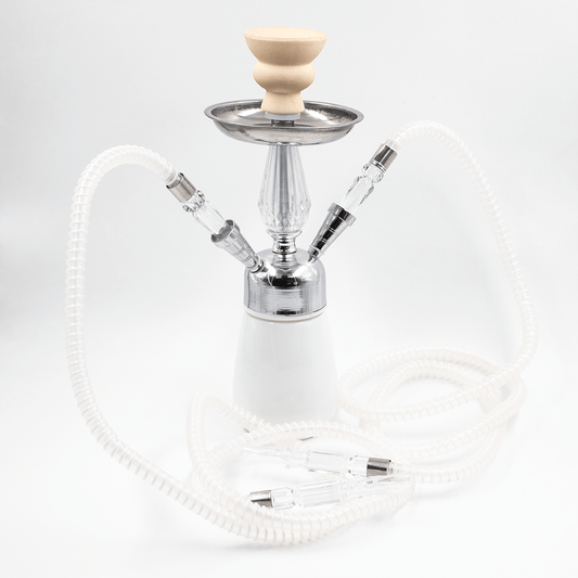 White Glass Chrome Metal Hookah [Two Hose] The Bong Shop