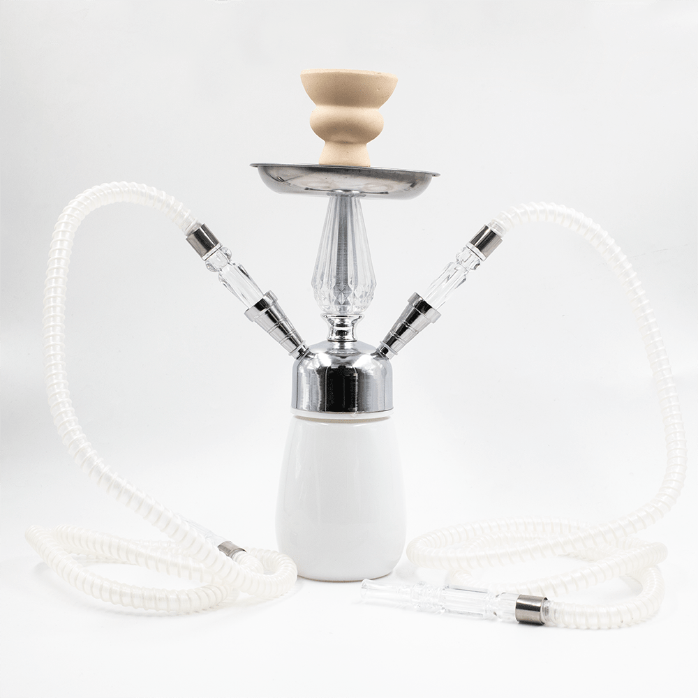 White Glass Chrome Metal Hookah [Two Hose] The Bong Shop