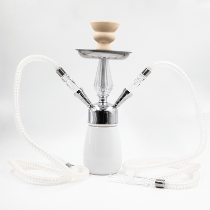 White Glass Chrome Metal Hookah [Two Hose] The Bong Shop