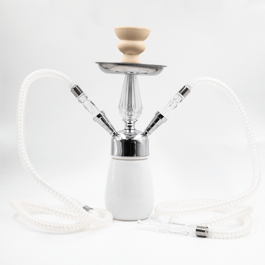 White Glass Chrome Metal Hookah [Two Hose] The Bong Shop