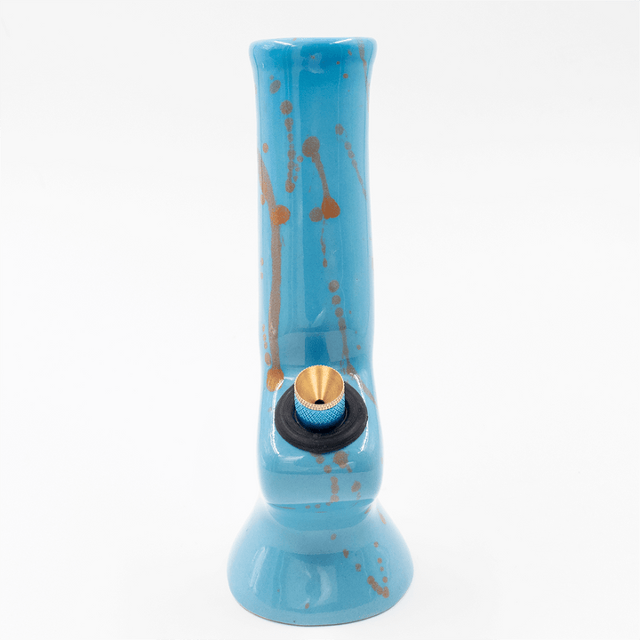 Straight Stick Ceramic Bong - Blue (Orange Splatter) Waterfall