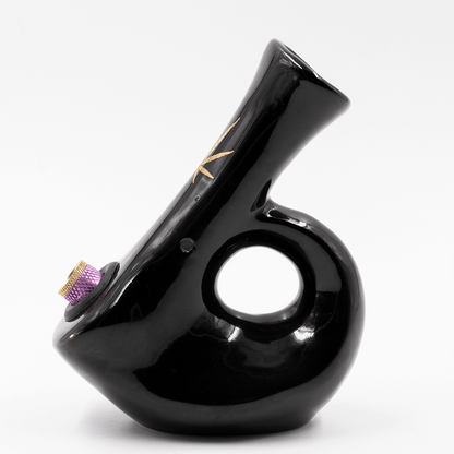 Walking Man Ceramic Bong - Black (Gold Leaf) Waterfall