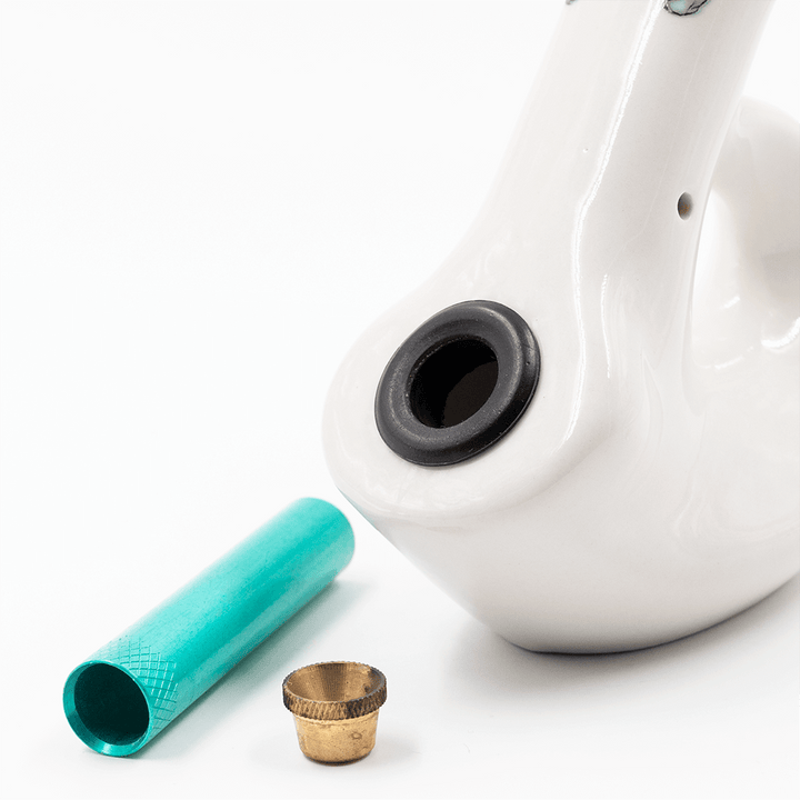 Walking Man Ceramic Bong - White (Angry Smiley Face) Waterfall