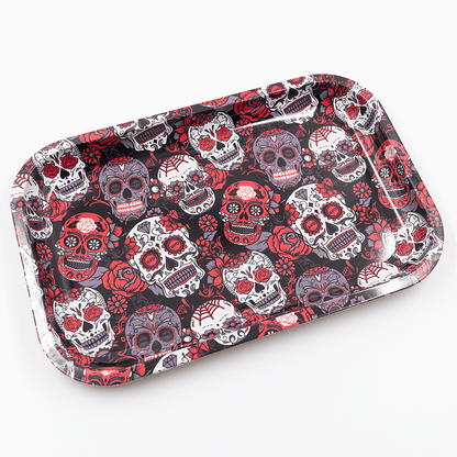 ROLLING TRAY - SUGAR SKULLS BLACK/RED/WHITE 28.8 X 18.8cm The Bong Shop
