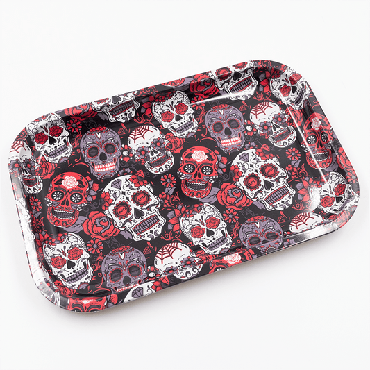 ROLLING TRAY - SUGAR SKULLS BLACK/RED/WHITE 28.8 X 18.8cm The Bong Shop