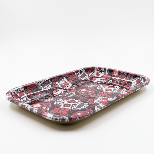 ROLLING TRAY - SUGAR SKULLS BLACK/RED/WHITE 28.8 X 18.8cm The Bong Shop