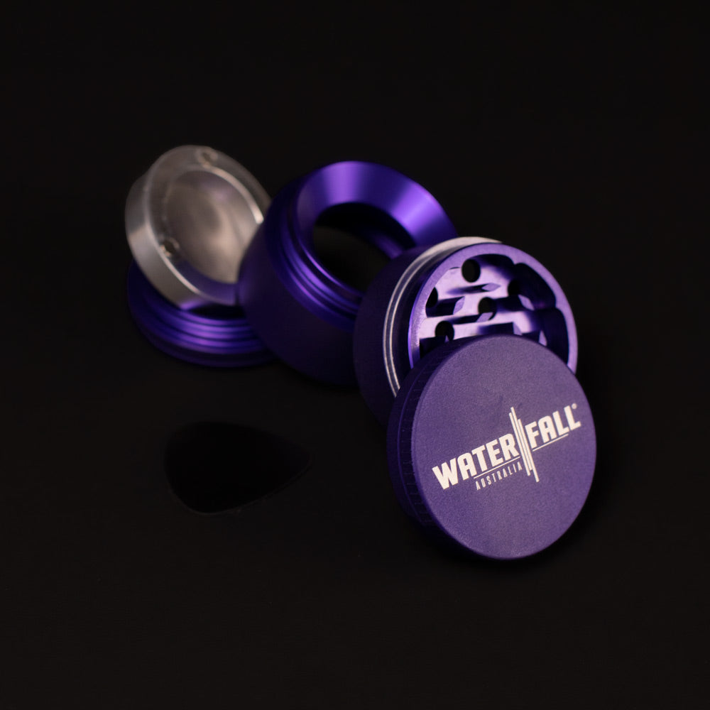Four-Part Aluminium Grinder with Removable Screen - Matte Blue (43mm) Waterfall