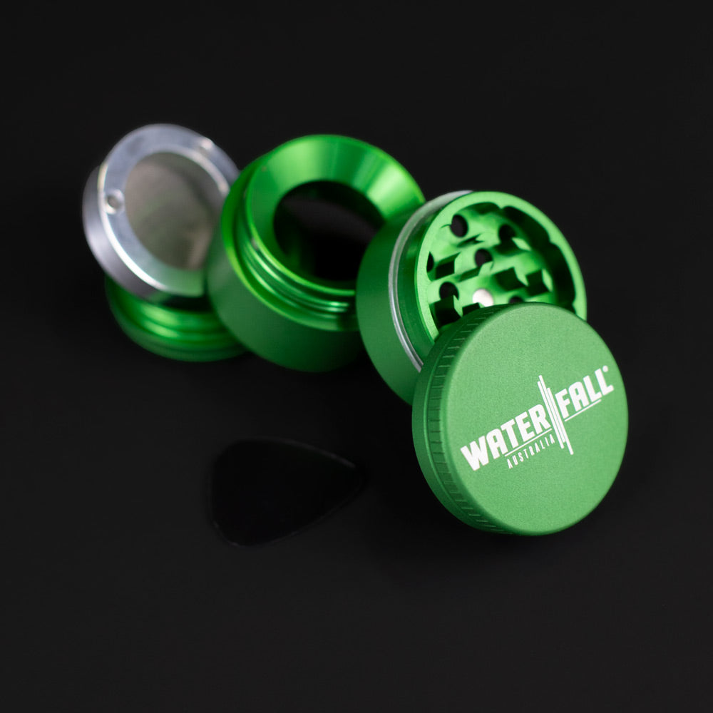 Four-Part Aluminium Grinder with Removable Screen - Matte Green (43mm) Waterfall